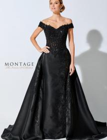 Happy model wearing a wedding gown in black, even!