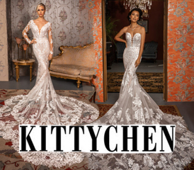 Models wearing beautiful Kitty Chen styles H2238 and H2216