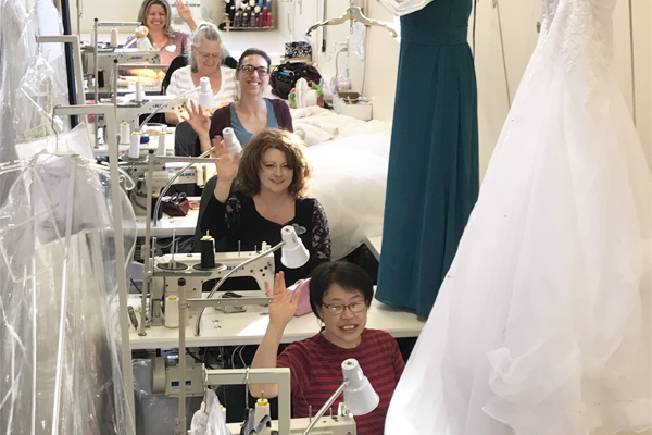 Image of professional bridal alterationists doing their thing!