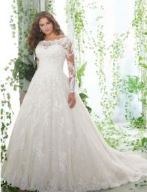 This style is in Plus Size in our store for you to try on! Women modeling MB Bride SKU 73451