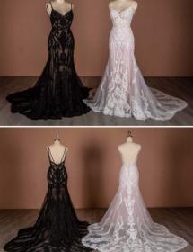 Mannequins with a black and white plus size wedding dress styles.